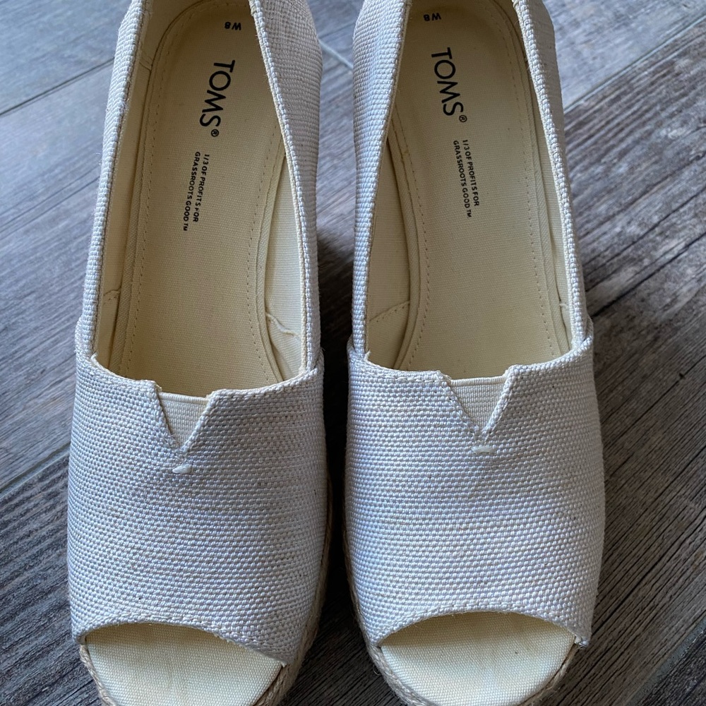 Toms cream linen Wedge Espadrilles - Picture 7 of 8